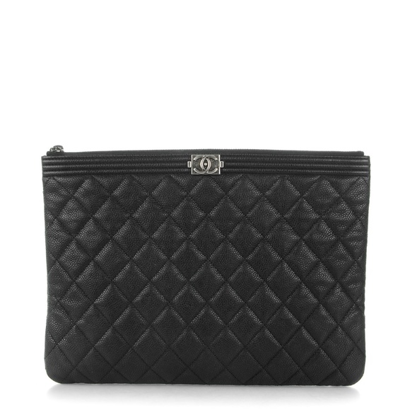 CHANEL  Caviar Quilted Medium Boy Cosmetic Case Black - Picture 1 of 6